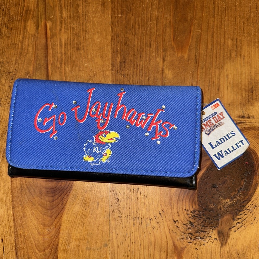 Kansas Jayhawks KU Ladies Wallet Game Day Outfitters Blue Rhinestone Trifold NEW